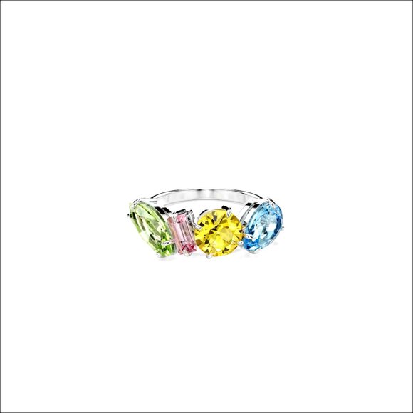 Rhodium Plated Crystal Cocktail Ring Size 18 Pave Setting